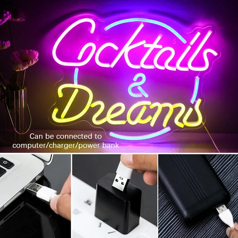 Cocktails Beer LED Neon Sign Wall Lamp Room Decor For Home Bars Club Birthday Party Letter Lamp Decorative Light Up Ornaments
