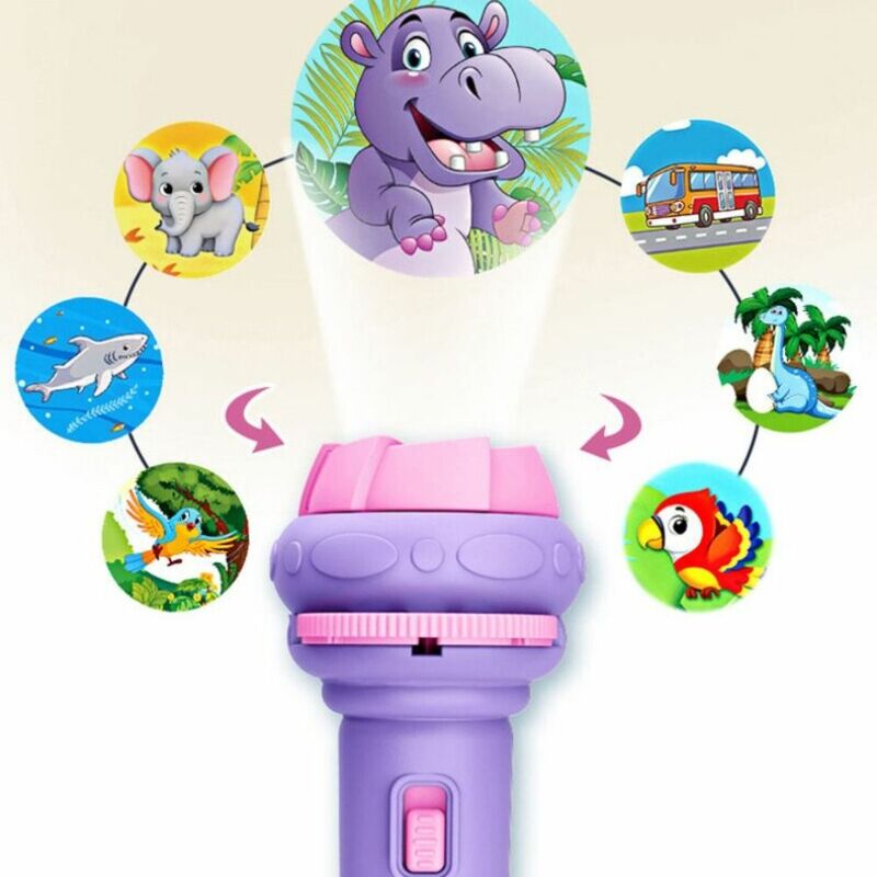 4Cards Cartoon Projection Flashlight 32 Patterns Creative Plastic Children Flashlight Toy Projector Baby Toys Bedtime Story Book
