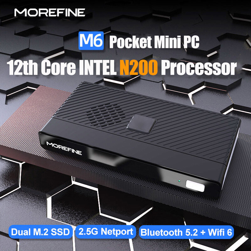 M6 Mini PC Pocket Computer, Intel N100, 2.9GHz, Windows 11Pro, DDR5, 2933MHz, NVMe, SSD, HDMI 2.0, 4K, 60Hz, WiFi 6, BT5.2, 12 ° Gen