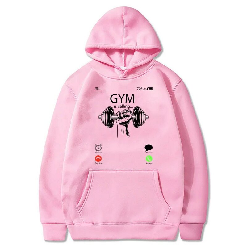 Funny Gym Is Calling Incoming Call Graphic Hoodie Male Vintage Oversized Sweatshirt Men Women Fitness Gym Casual Cotton Hoodies