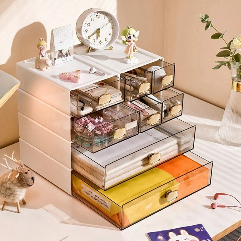 Boîte de rangement multi-empilée transparente, bureau de dortoir, petit livre à main de bureau