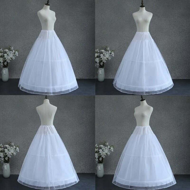 Women White Wedding Petticoat 2 Hoop Double Layer Bridal Crinolines with Tulle Netting Underskirt Half Slips for Ball Gown Dress