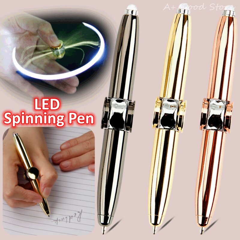 Led Spinning Pen Fidget Anxiety Decompression Gyro Metal Ballpoint Pen Office School Supplies Writing Pens Toys For Kids Adults