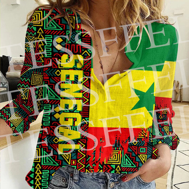Рубашка женская с длинным рукавом, Повседневная Уличная одежда с принтом африканских стран, Марокко, Сенегала, тиграа, тату, в стиле ретро, Харадзюку, X2