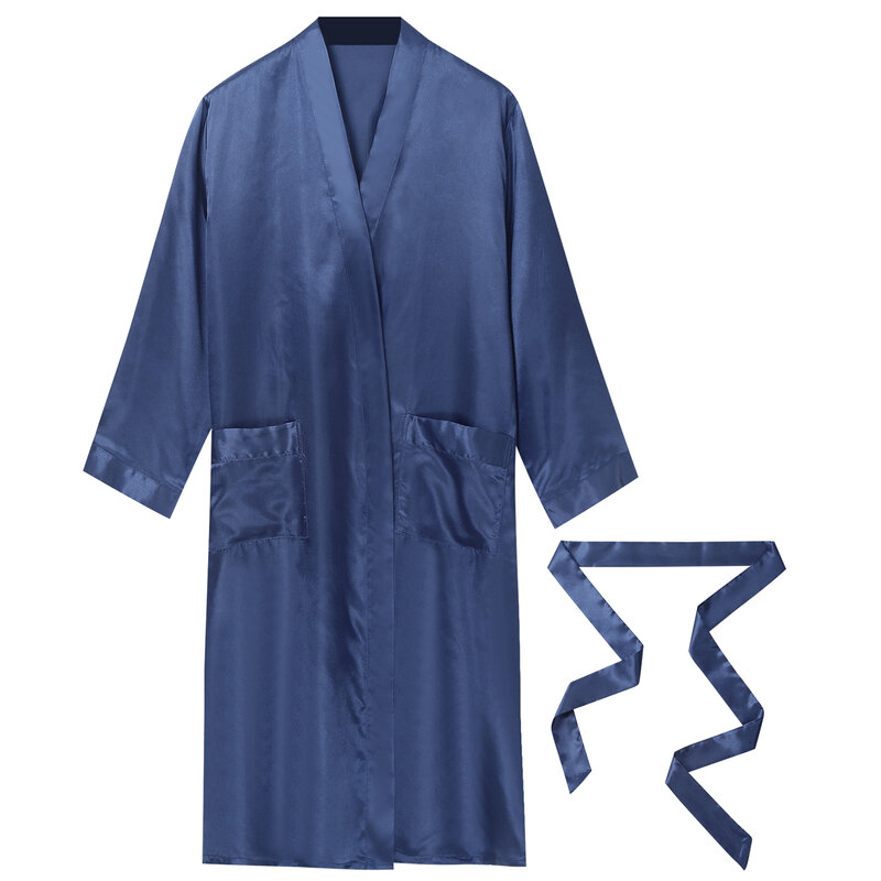 Халат-кимоно мужской шелковистый атласный с длинным рукавом и поясом