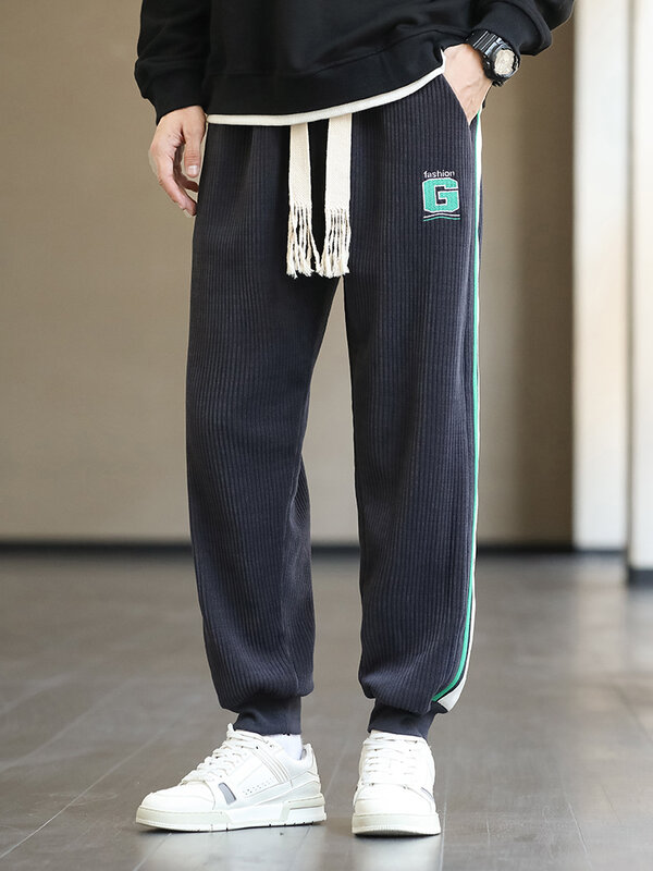 Pantalones de chándal de pana para hombre, pantalón holgado con bordado de letras, 8XL talla grande, otoño e invierno, 2022