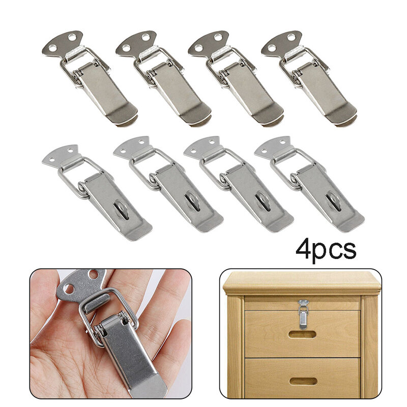 Mini aço inoxidável Toggle Travas, mola carregada Clamp Clip, Gabinete Boxes Handle, Lock Clamp Hasp, Tensão Lock, 4 Pcs