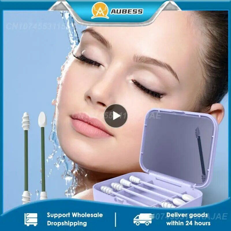 Reusable Cotton Swab Silicone Buds Swabs Sticks Eyeshadow Mascara Makeup Applicator Double-headed Spiral Swab Ear Cleaner