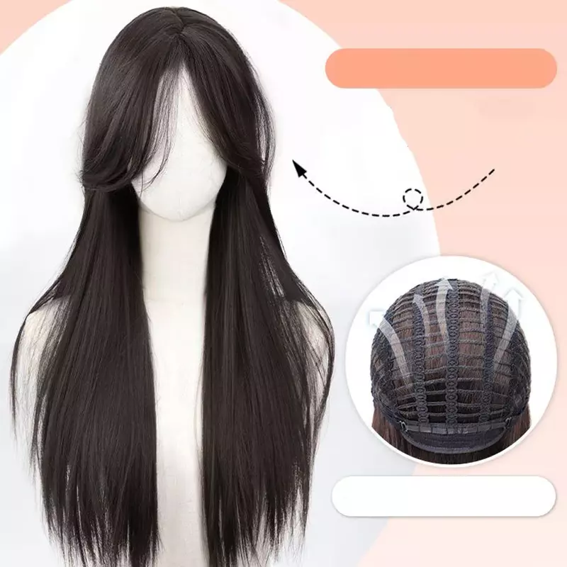 60CM Simulate Big Wave curly Mid split Full Head Cover one-piece Wig Women's Full Top Wig Cover hair Extensions