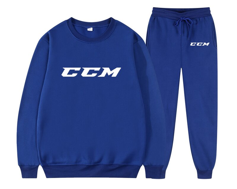 Setelan pakaian olahraga pria, setelan Pullover lengan panjang + celana Jogging 2 potong CCM kebugaran lari 2024
