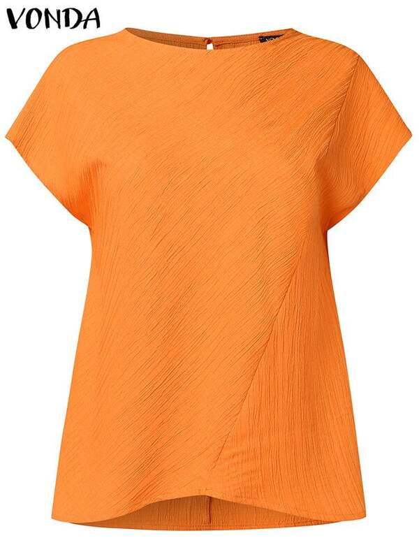 VONDA holgada-Blusa de manga corta para verano, camisa informal de Color liso con cuello redondo, básica, 2024