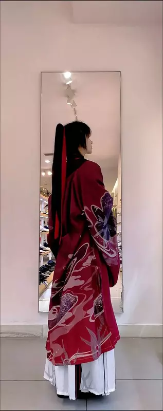 ชุดฮานฟูจีนชุดคอสเพลย์สำหรับผู้ชายและผู้หญิงชุดฮาโลวีนสำหรับคู่รักเต้นรำผู้ชายผู้หญิงฮันฟูสีแดง