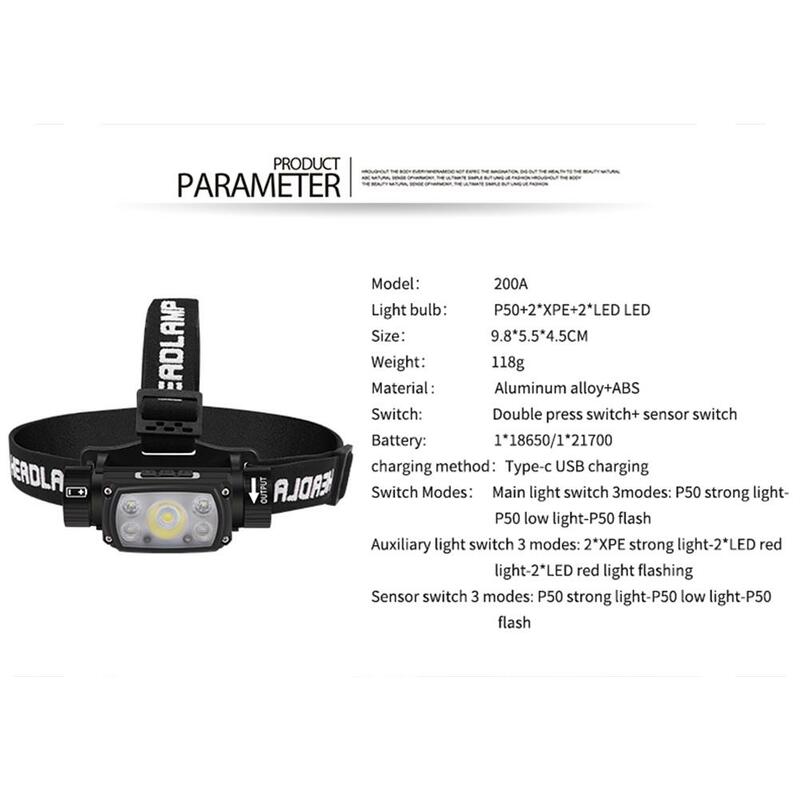 XHP50 LED Headlamp Sensor Headlight Head Lantern Flashlight USB Rechargeable Outdoor Head Lamp Torch Lighting Work Headlamp