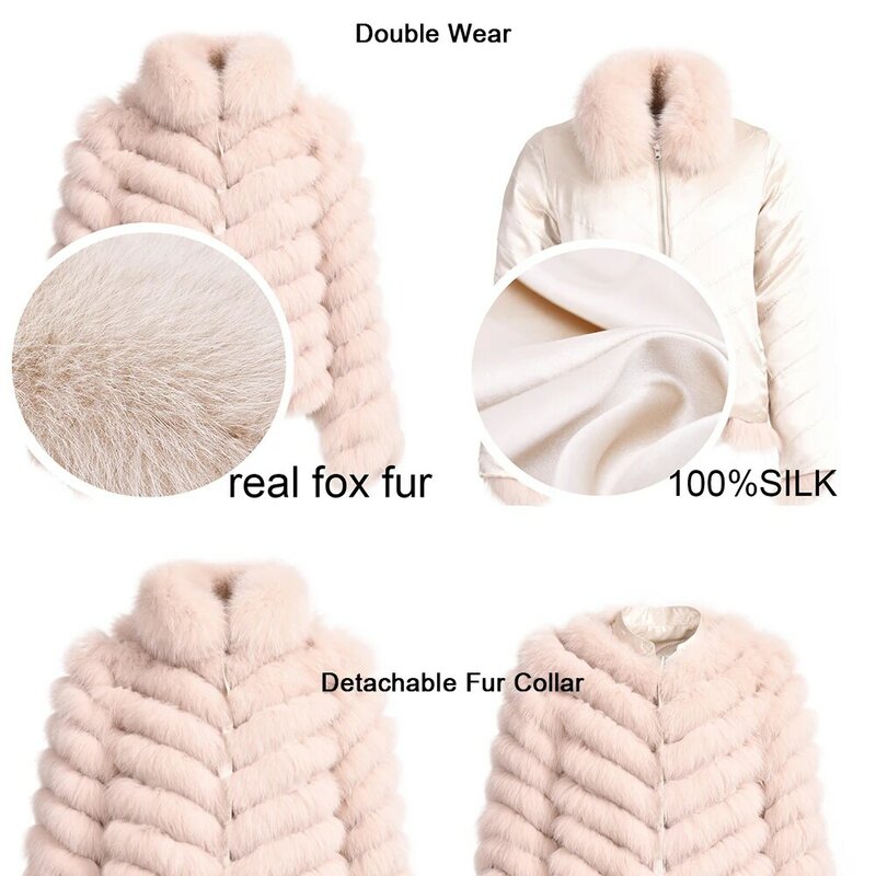 Jxwatcher Mantel Bulu Rubah Asli Mantel Sutra Liner Pakaian Bolak-balik Jaket Wanita Musim Dingin Hangat Kustom Mewah Halus Mantel Bulu Kelas Tinggi Wanita
