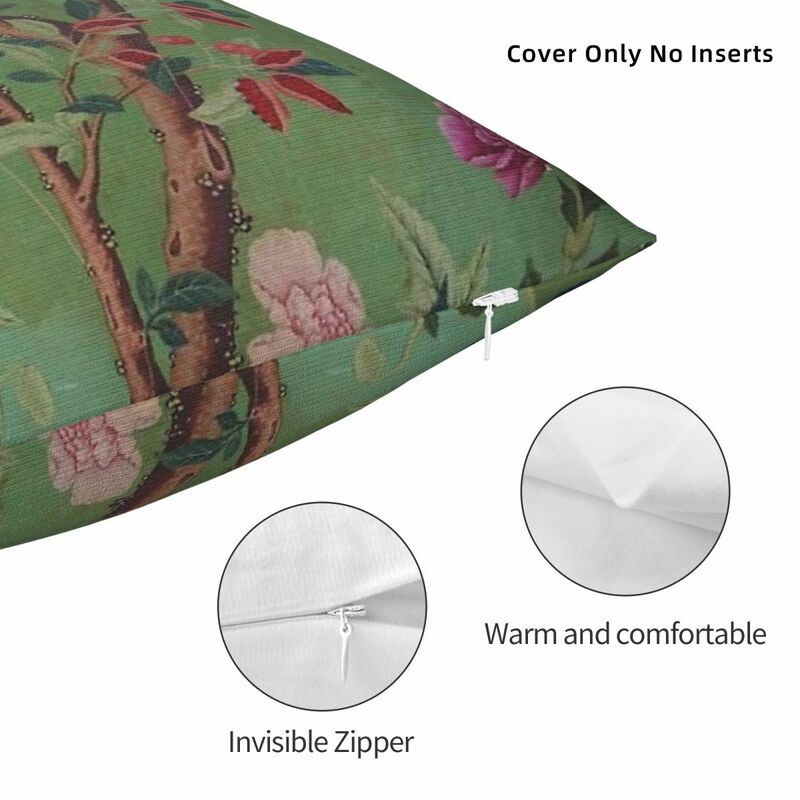 Funda de almohada cuadrada Green Dream Chinoiserie, decoración de cojín de poliéster, cojín cómodo para el hogar y el coche