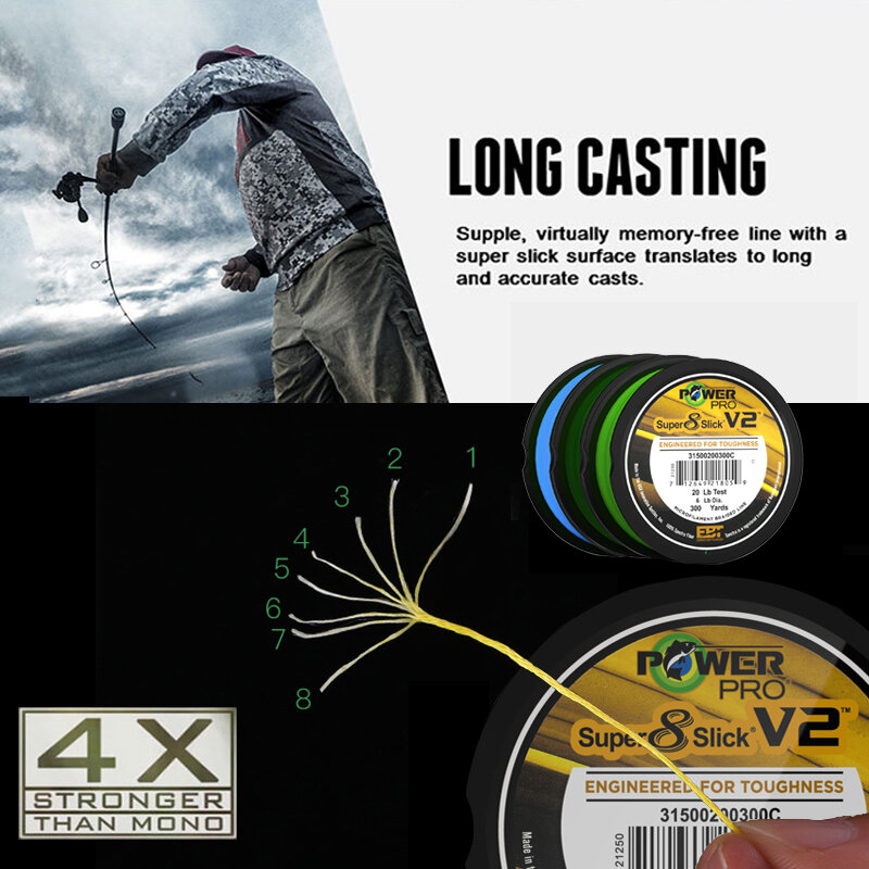 POWER PRO SSV2 275M PE Line 8 fili Spectra lenza da PESCA originale USA Fishing Braid Line PESCA