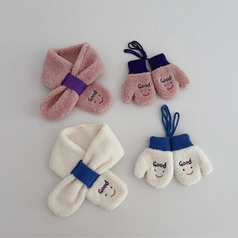 Winter Warm Thick Plush Baby Gloves Cute Cartoon Smile Korean Cashmere Mittens Kids Full Finger Fleece Gloves