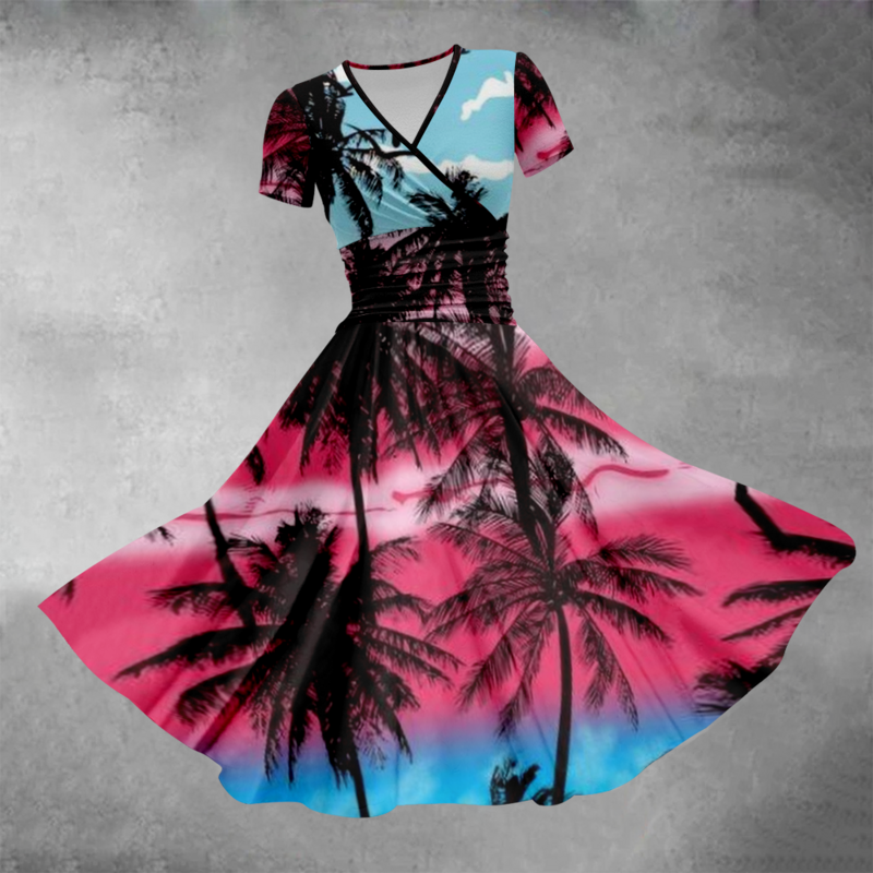 Sommerkleid 2024 Kokosnuss baum Muster Kleid Strand Luxus stilvolle Abendkleider Mode Frauen Party Mädchen Vestido elegante Roben