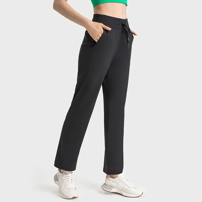 Lemon Drawstring Straight-Leg High Rise Slim fit Pant Odprowadzające pot 4-kierunkowe rozciąganie Spodnie do jogi Cool to The Touch z kieszenią