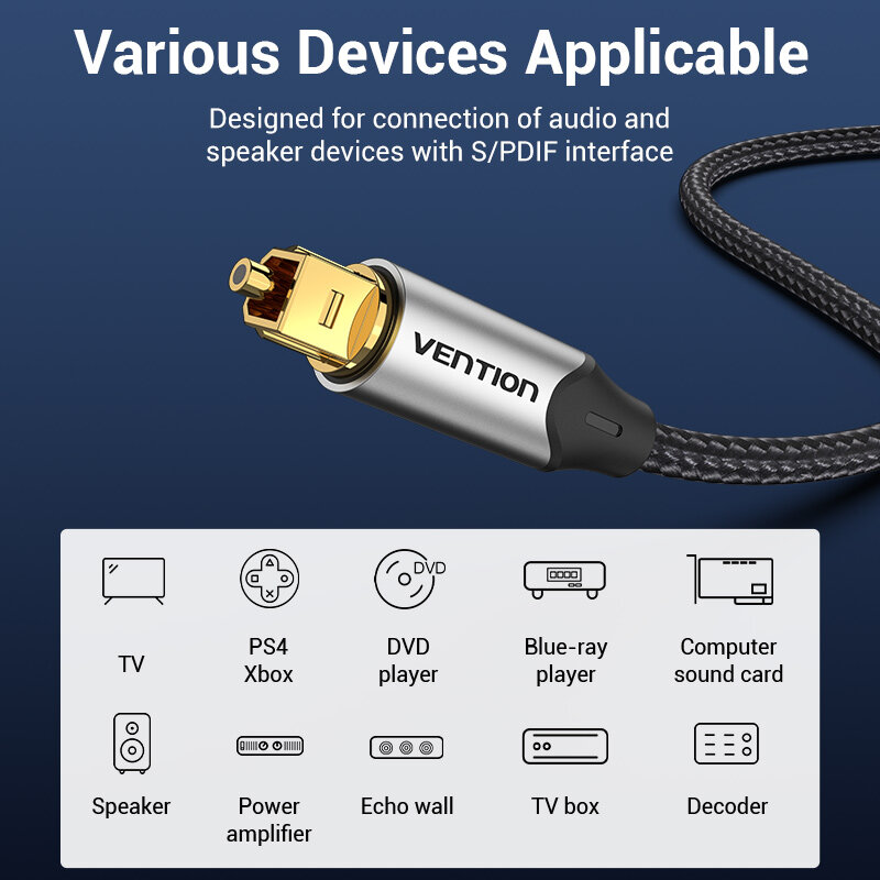 Vention-Cable de Audio óptico Digital Toslink SPDIF, Cable Coaxial de 1m y 2m para amplificadores Blu-ray Xbox 360 PS4, barra de sonido, Cable de fibra