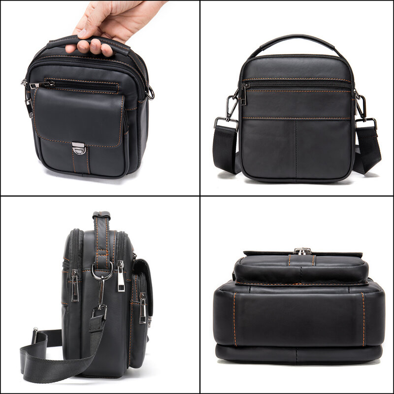 Black Waterproof Men's Messenger Bag Genuine Leather Handbag Shoulder Bags Cross Body Small Designer Side Bag Bolso