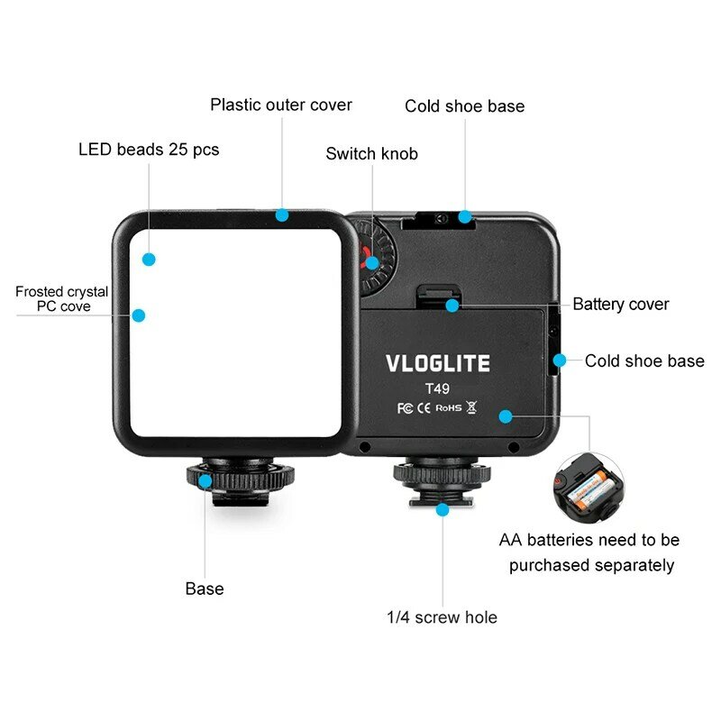 AKIMID 우정 모델 포켓 tfill 라이트 미니 휴대폰 라이브 라이트, T49LED 카메라 라이브 뷰티 라이트