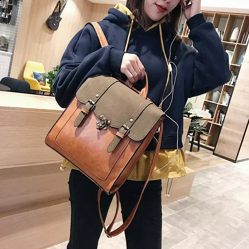 Tas punggung wanita kulit Pu antik ransel gaya Preppy tas punggung anak perempuan tas sekolah Fashion tas bahu 2024 baru