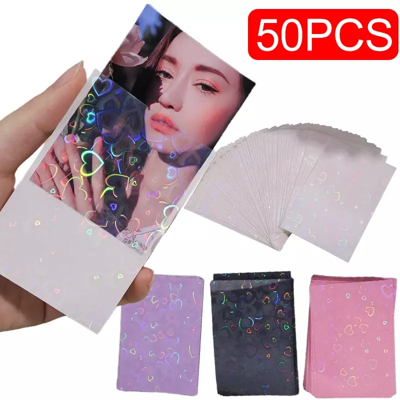 50Pcs/Pack Glittery Colored Kpop Idol Toploader Card Photocard Sleeves Love Heart Photo Cards Protective Case Storage Pack