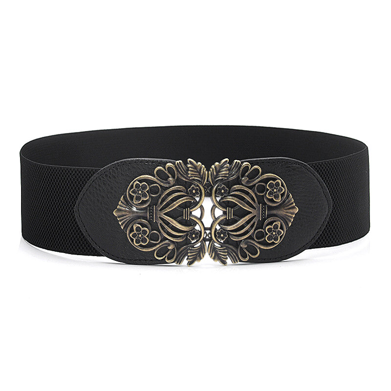 Ceinture noire élégante en métal pour femmes, ceinture large, ceintures de loisirs, ceinture à la mode