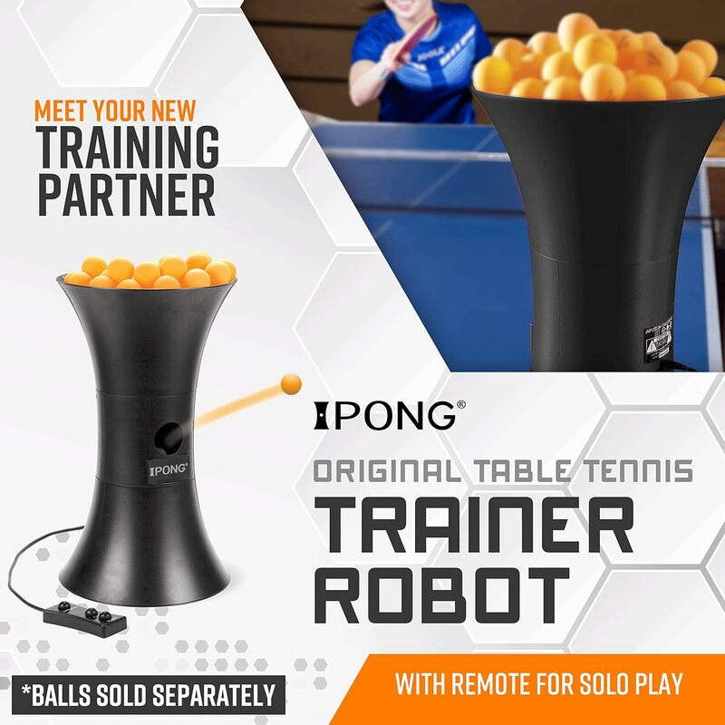 Robot entrenador de tenis de mesa, negro, naranja