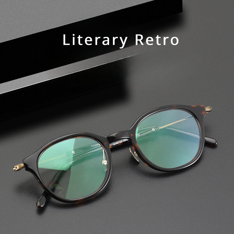 Kacamata Titanium murni Jepang bingkai Retro bingkai asetat mode Tortoiseshell kacamata Oval Pria Wanita membaca bingkai kacamata miopia