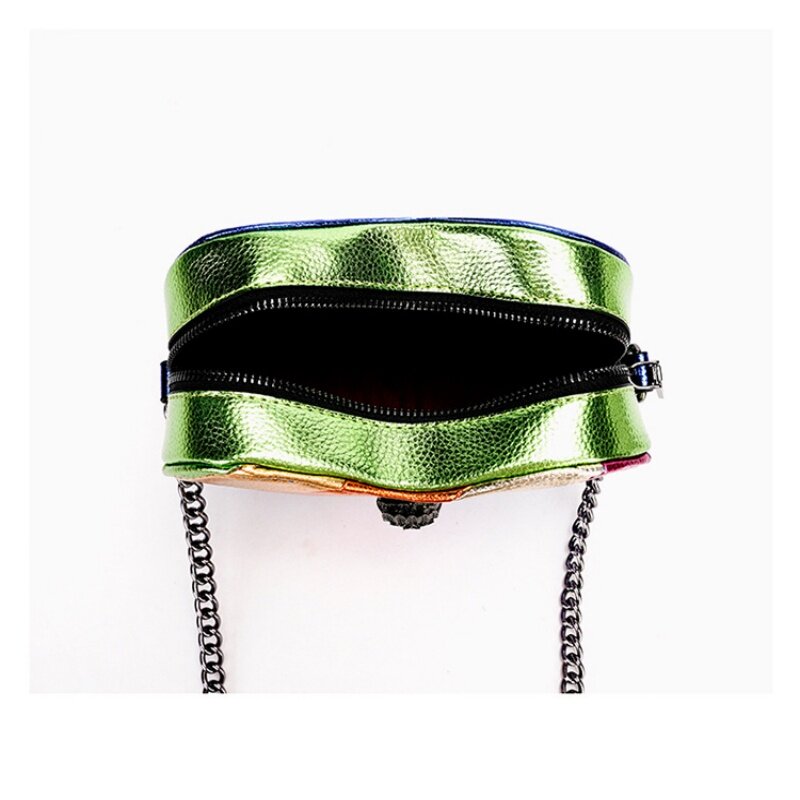 Metal Shoulder Strap Crossbody Bag para mulheres, Leopard Head Pattern Design, bolsa arco-íris, colorido em forma de coração, senhoras, 2022