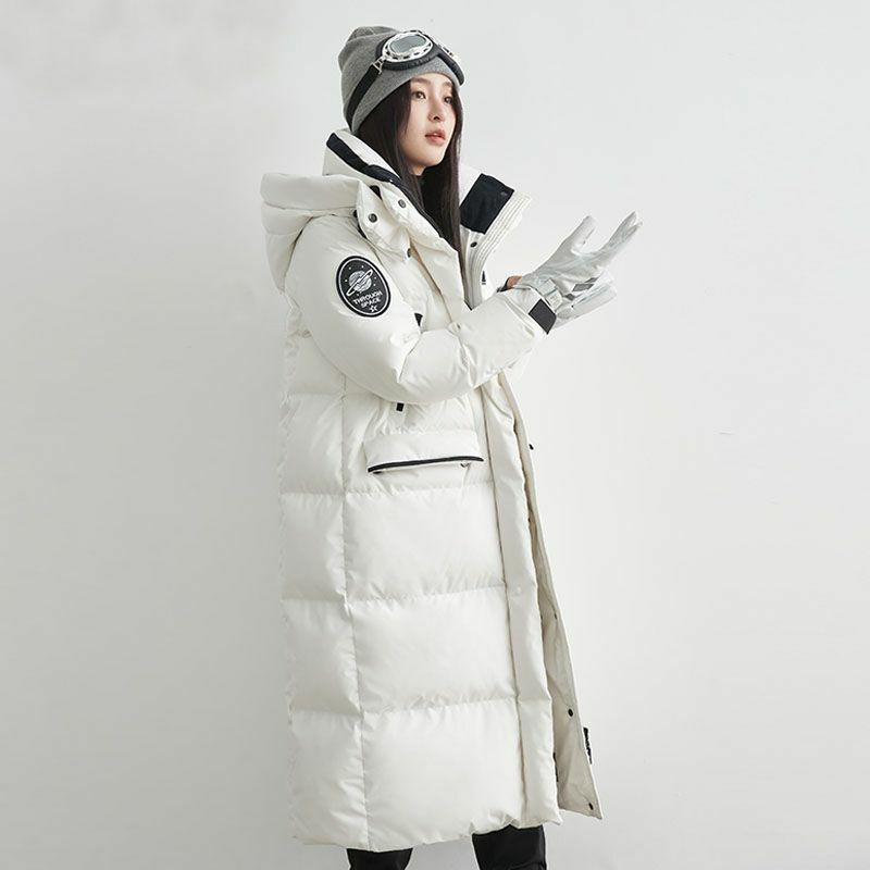 ロングルーズフード付きジャケット,女性用冬服,厚手のブランドコート,ミディアム,ラージサイズ,ニューコレクション2023