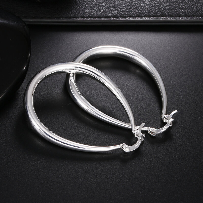 925 Sterling Silver 41MM Smooth Circle Big Hoop Earrings For Women Fashion Party Wedding Accessories Jewelry Christmas Gifts