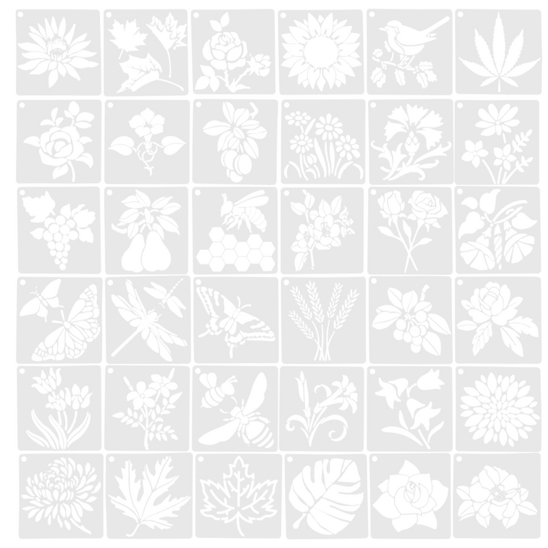 36 szt. Szablony szablonów dekoracja roślinna ręcznie malowany obrazek szablony z kwiatami i ptakami szablony z wydrążonym rysunkiem dla zwierząt