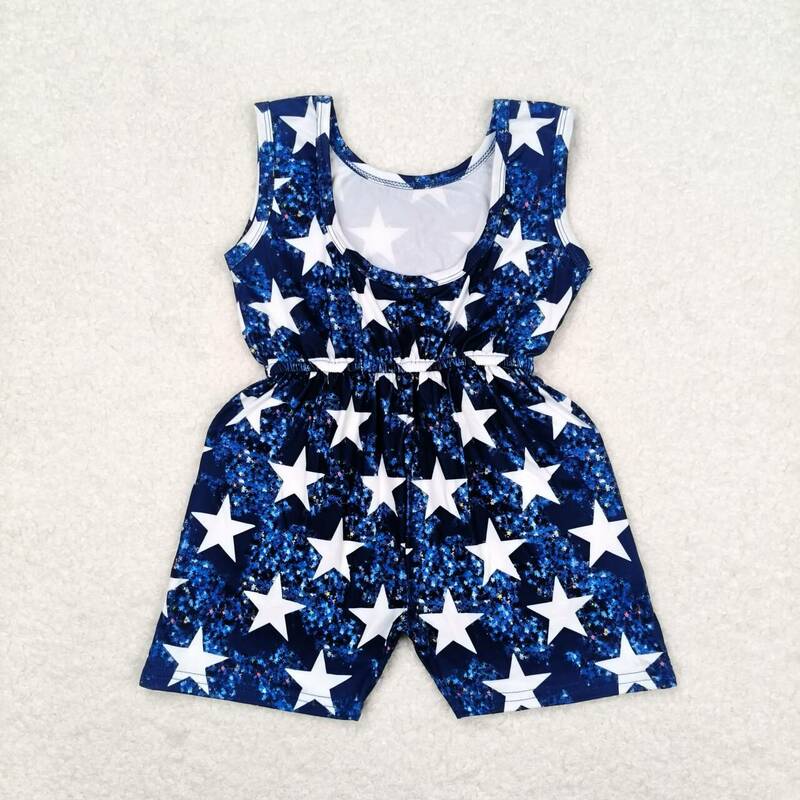 Wholesale Summer July 4th Stars Slip Jumpsuit Toddler Children Blue Red Bell Pants One-piece Baby Girl Kid independence Clothing