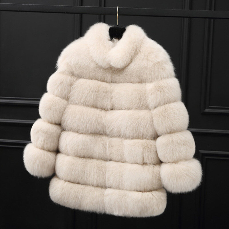 Уличное меховое теплое Женское пальто, зимнее пальто из искусственного меха с воротником-стойкой, модное пальто высокого качества из лисьего меха и травы с длинными рукавами