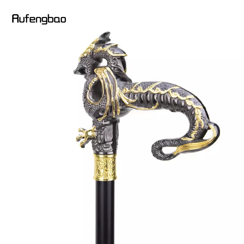 Oro nero lusso drago bastone da passeggio moda bastone da passeggio decorativo gentiluomo elegante pomello di canna Cosplay Crosier 93cm