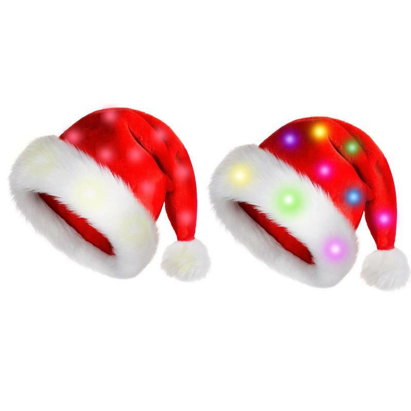 Christmas Hat LED Light Plush Children's Adults Christmas Cosplay PropsDecorations Supplies Luminous Santa Hat Holiday Gift