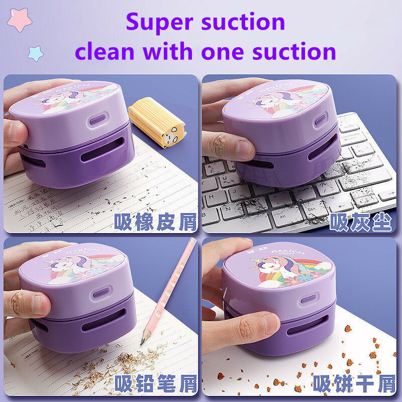 Cartoon Desktop Mini Stofzuiger Potloodspaanders Potlood Gum Elektrische Reinigingsmachine Student Desktop Dust Cleaner Geschenken