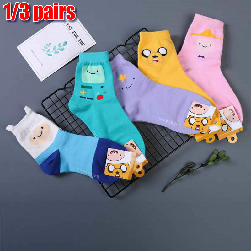 Cartoon Character Pattern Cotton Socks para mulher, hipster, animal print, harajuku, curto, bonito, tornozelo, meninas, 1/3 pares