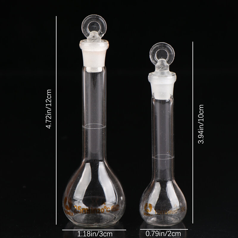 Flcopropriété de volume en verre transparent avec bouchon, 10 ml, 25ml, 1 pièce, verrerie de laboratoire de chimie