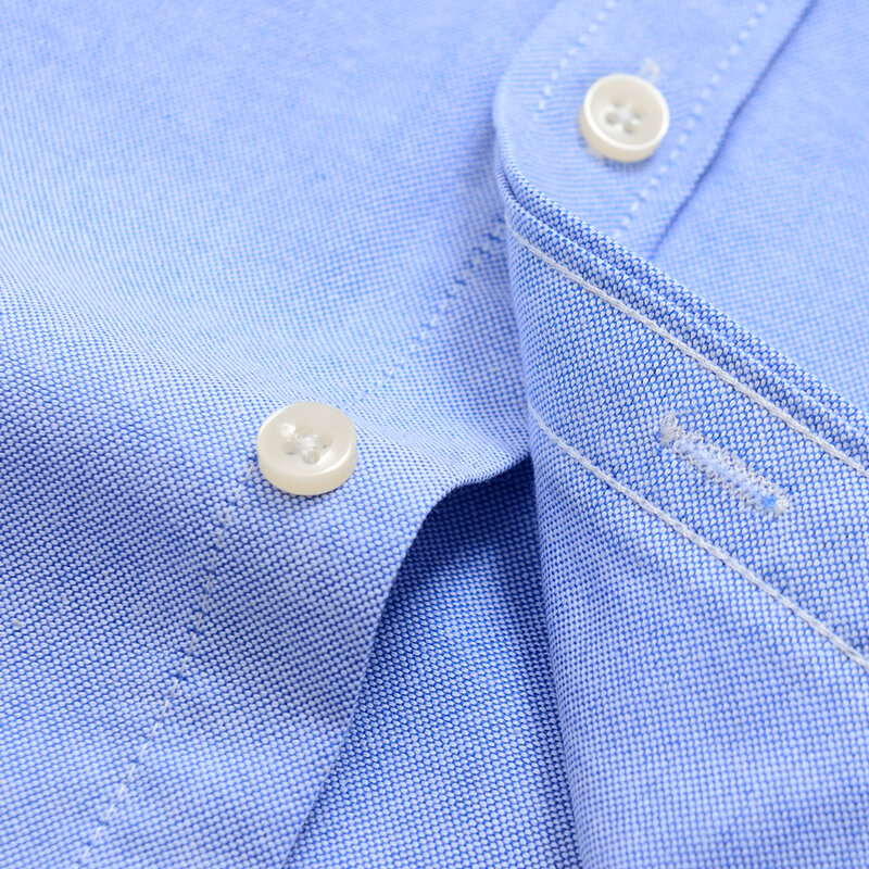 الرجال أكسفورد قصيرة الأكمام الصيف قمصان عادية جيب واحد مريحة القياسية صالح زر أسفل منقوشة مخطط القطن قميص
