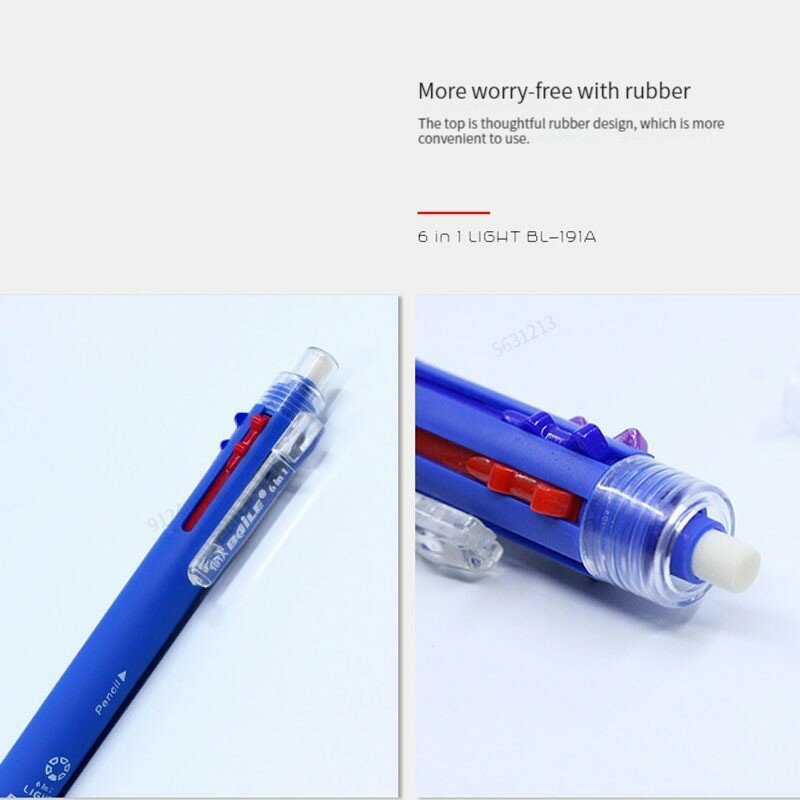 Multicolor Pen 6 in 1 Ballpoint Pen 5 Colors Ball Pens Refill and 0.5mm Mechanical Pencil Lead Office School Korean Stationery