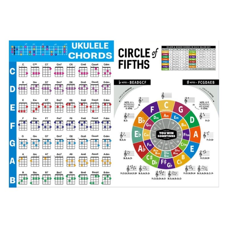Bảng quảng cáo đàn Ukulele F1FD Biểu đồ vòng tròn thứ năm Bảng cheat học đàn Ukulele không thấm nước
