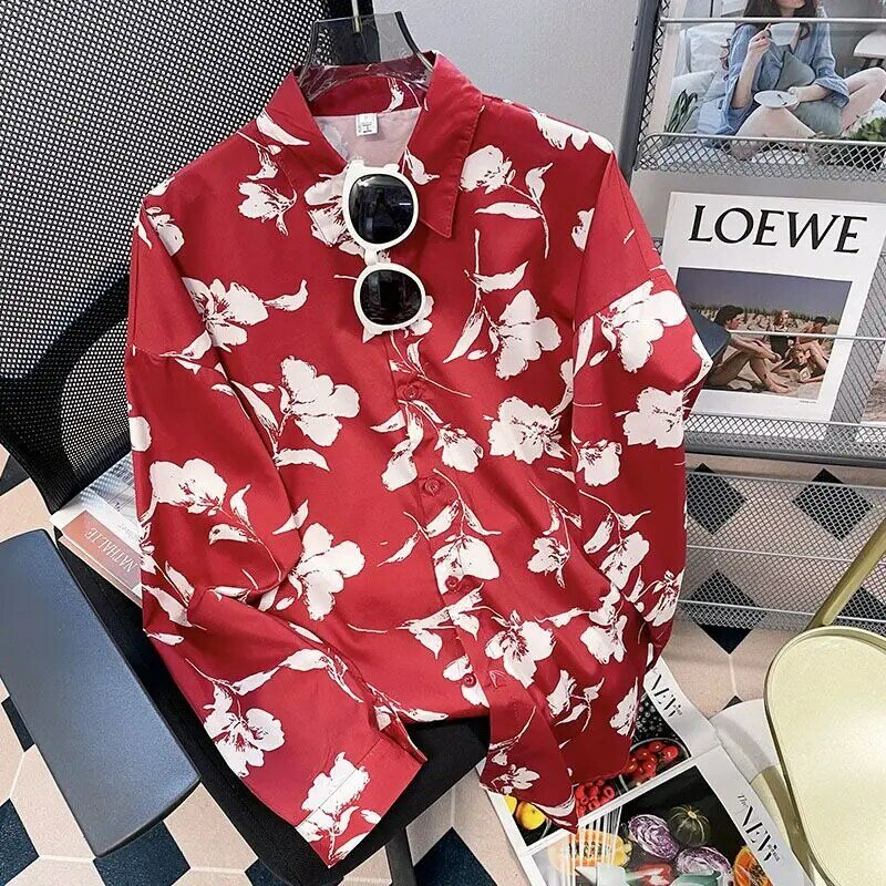 Leisure Printing Shirts Button Lapel Cardigan Top Lady Loose Long Sleeve Oversized Shirt Womens Blouses Casual Blouses