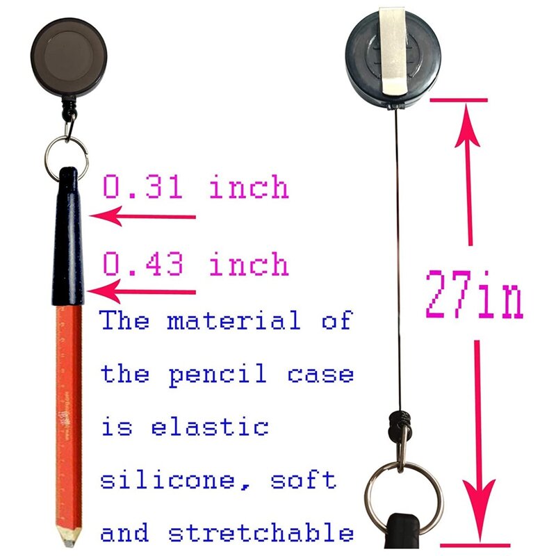 4 pcs elástico silicone retrátil lápis titular, dever retrátil caneta para madeira, pedreiro, fabricante de artesanato
