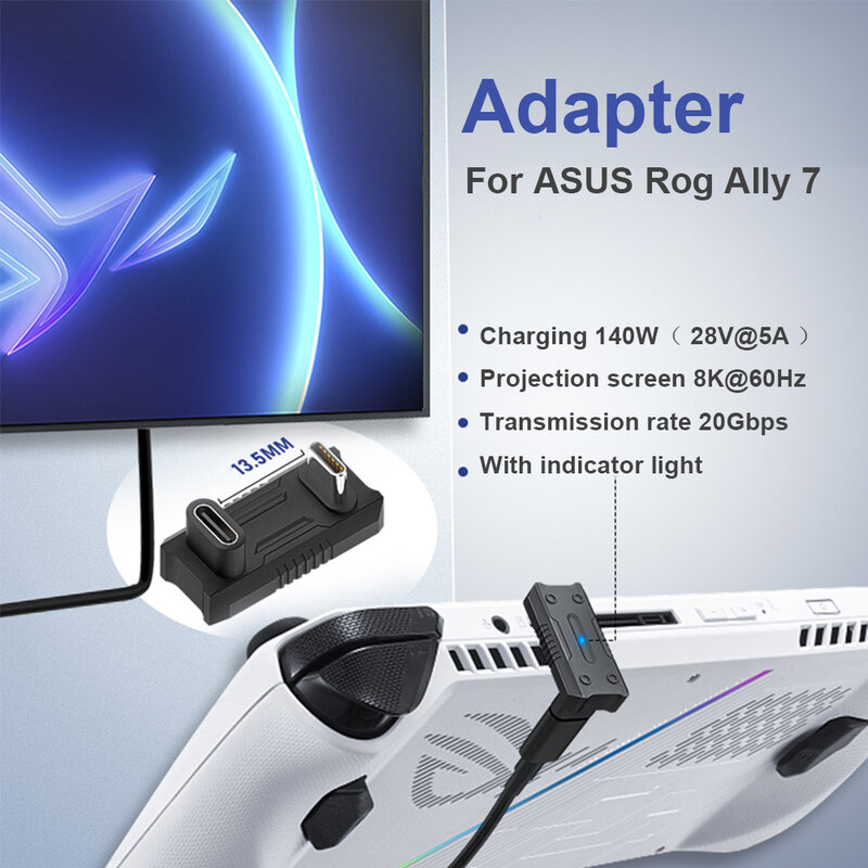 USB-C aapter für asus rog ally/ns schalter konsole pd140w typ-c männlich weiblich adapter 20gbps 180 grad u-förmiger coverter