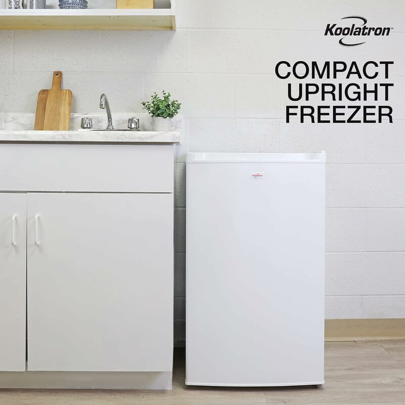 Koolatron 컴팩트 업라이트 냉동고, 흰색, 수동 서리 제거 디자인, 공간 절약형 플랫 백, 리버시블 문짝, 3.1 cu ft (88L)