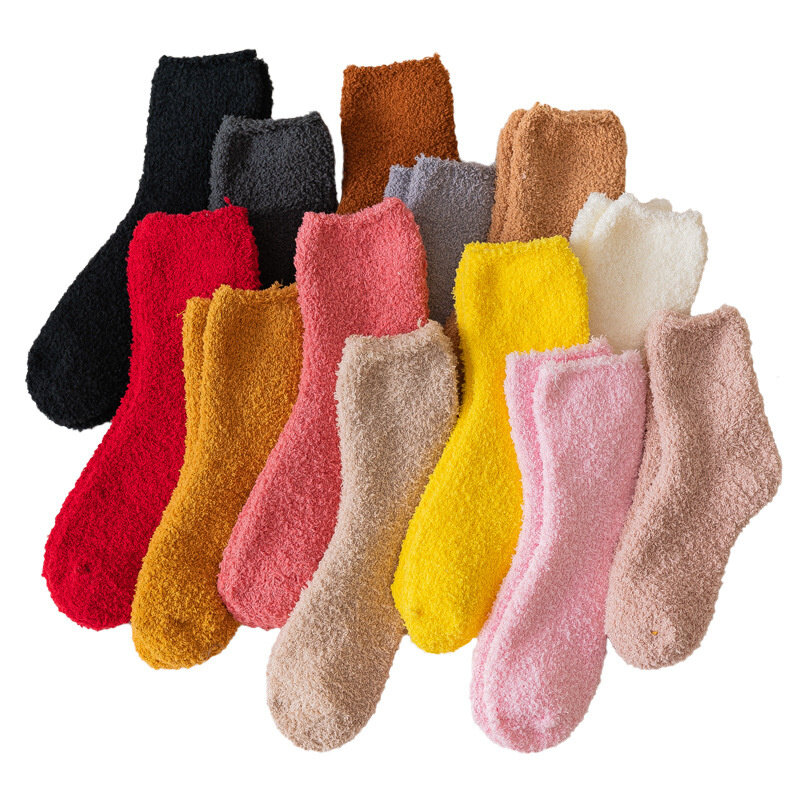 Chaussettes thermiques en peluche douce pour femmes, chaussettes de sol, chaussettes de sommeil, garde au chaud, vêtements d'intérieur, optique, solide, document, mode, automne, hiver